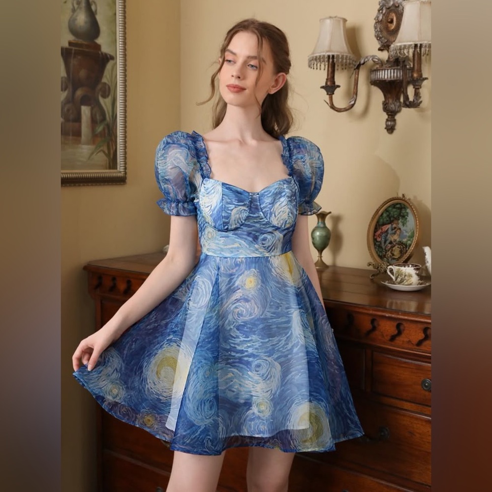 SHEIN Starry Night puff sleeve dress